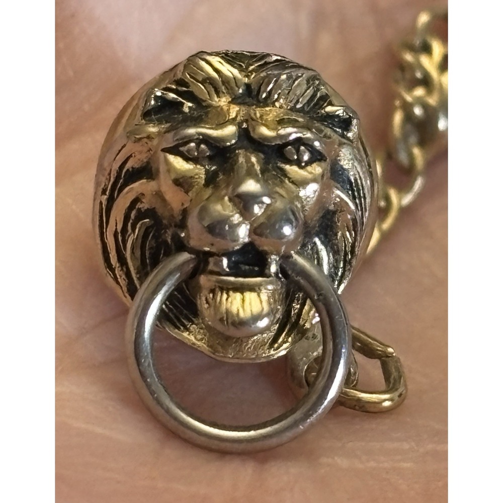 Vintage Swank Lion Head Door Knocker Tie Tack Chain Gold Tone Mens Jewelry